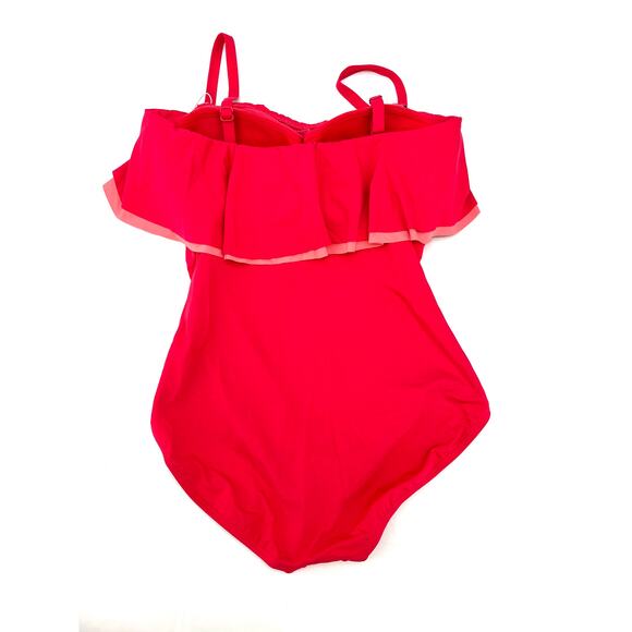 Contours by Coco Reef Pink Agate Ruffle Bandeau One Piece Swimsuit 10 34D - Picture 6 of 7